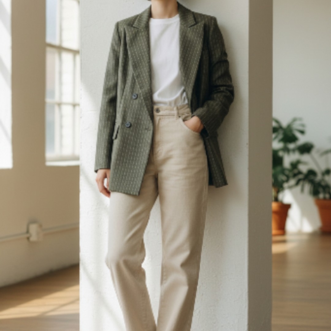 헤리티지 버티컬 라인 더블 카키 자켓